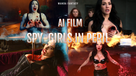 AI film Spygirls in peril - 39 minutes long film made by AI  including many peril scenes likes shooting, heart attack, stabbing, staked vampires, feeling poisoned.