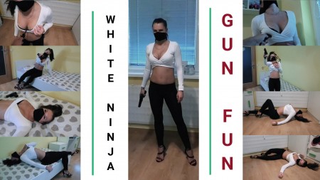 White Ninja  Gun fun - Only digital blood, 7 death scenes.

Elements: shooting, stabbing, shots and stabs to chest, belly, back, breasts, death stares